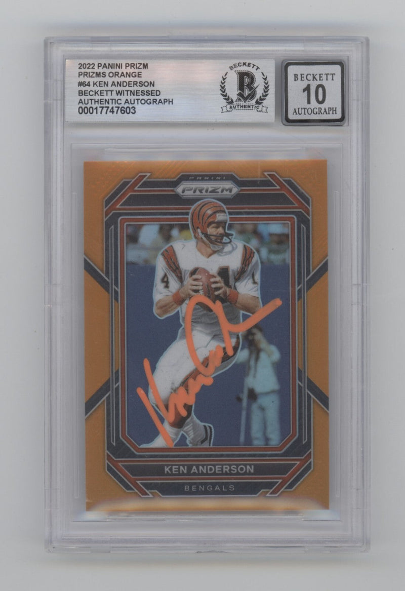 Ken Anderson 2022 Panini Prizm Prizms Orange #64 /249 Signed Beckett BGS 10 Auto
