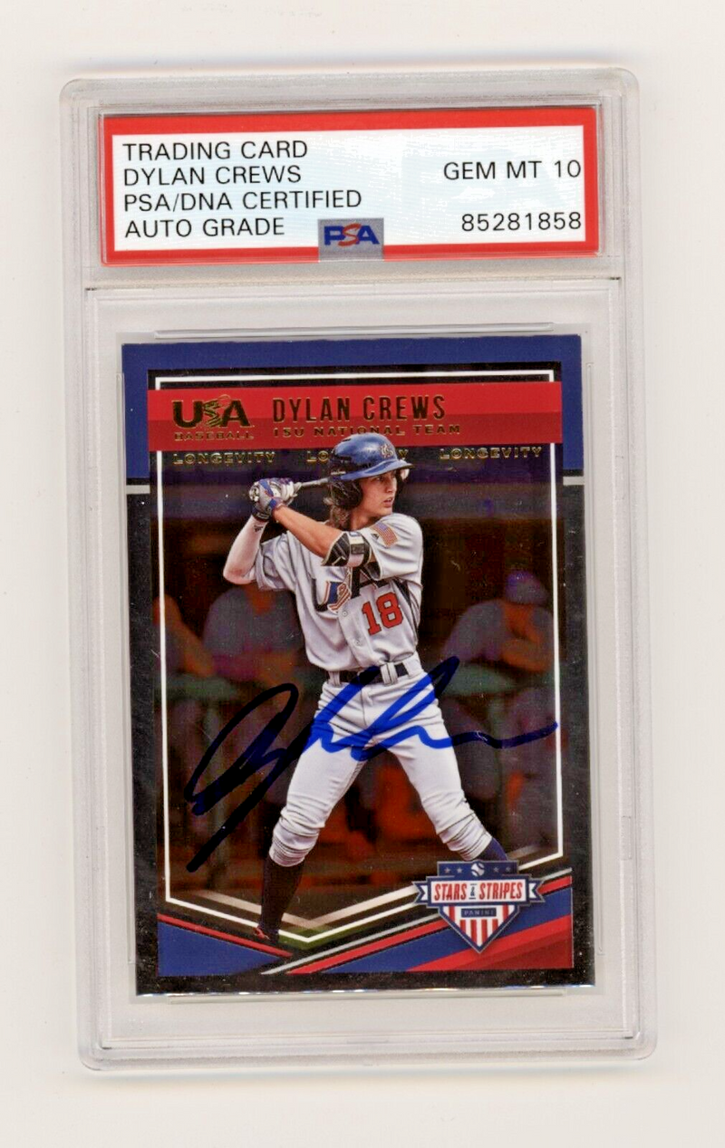 Dylan Crews 2018 Panini Stars Stripes Longevity RC Signed PSA 10 Auto Nationals
