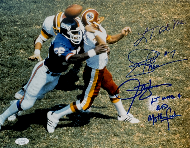 Lawrence Taylor & Joe Theismann Signed 11x14 Photo LT Got Me & Bad MFer JSA COA