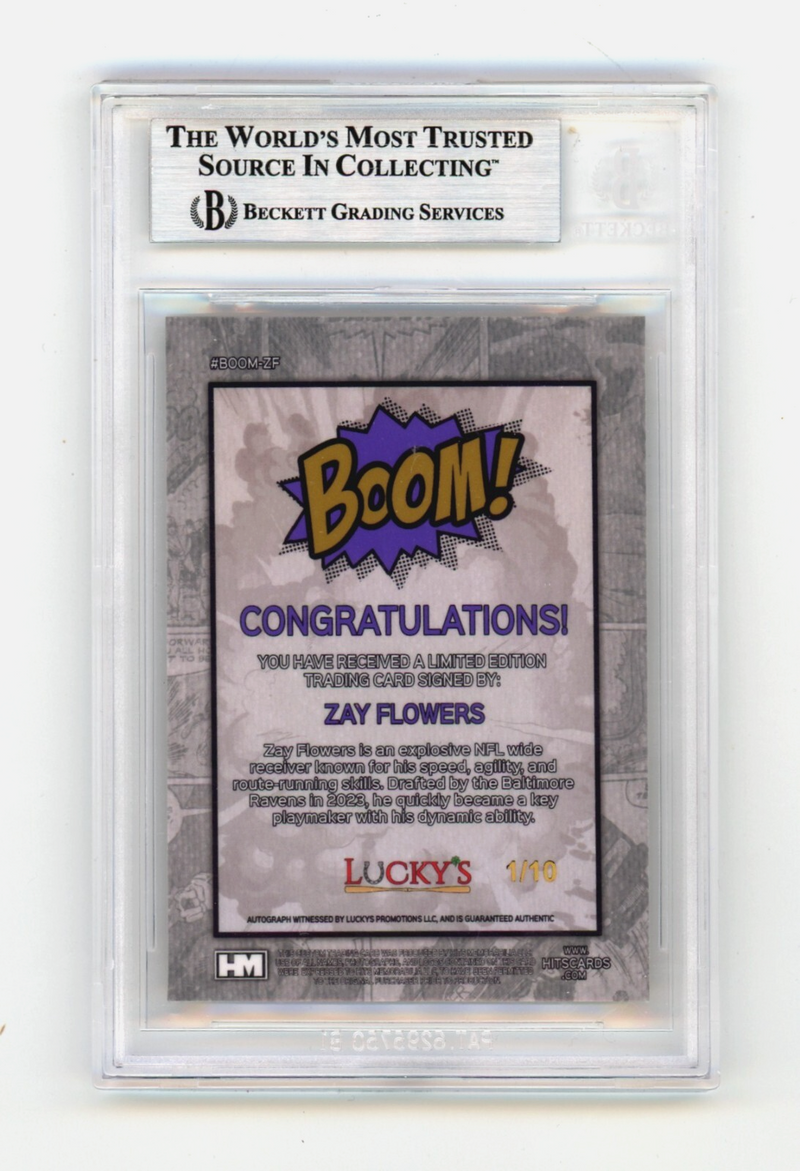 Zay Flowers 2024 Hits Memorabilia BOOM Gold /10 Signed BGS BAS Auto Ravens