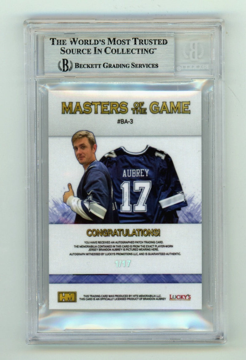 Brandon Aubrey 2023 Hits Memorabilia Silver V RPA Dual Patch Auto RC /17 BGS BAS