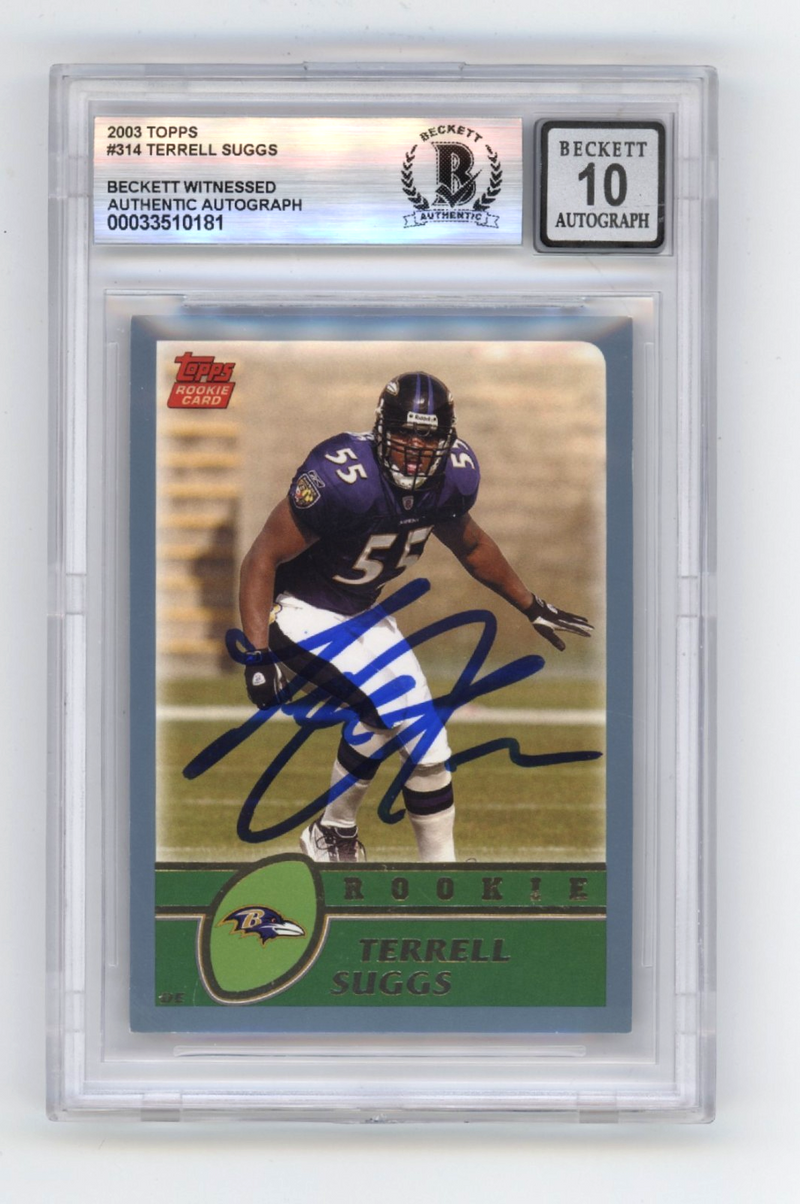 Terrell Suggs 2003 Topps #314 Signed Rookie RC Beckett BGS 10 Auto Ravens