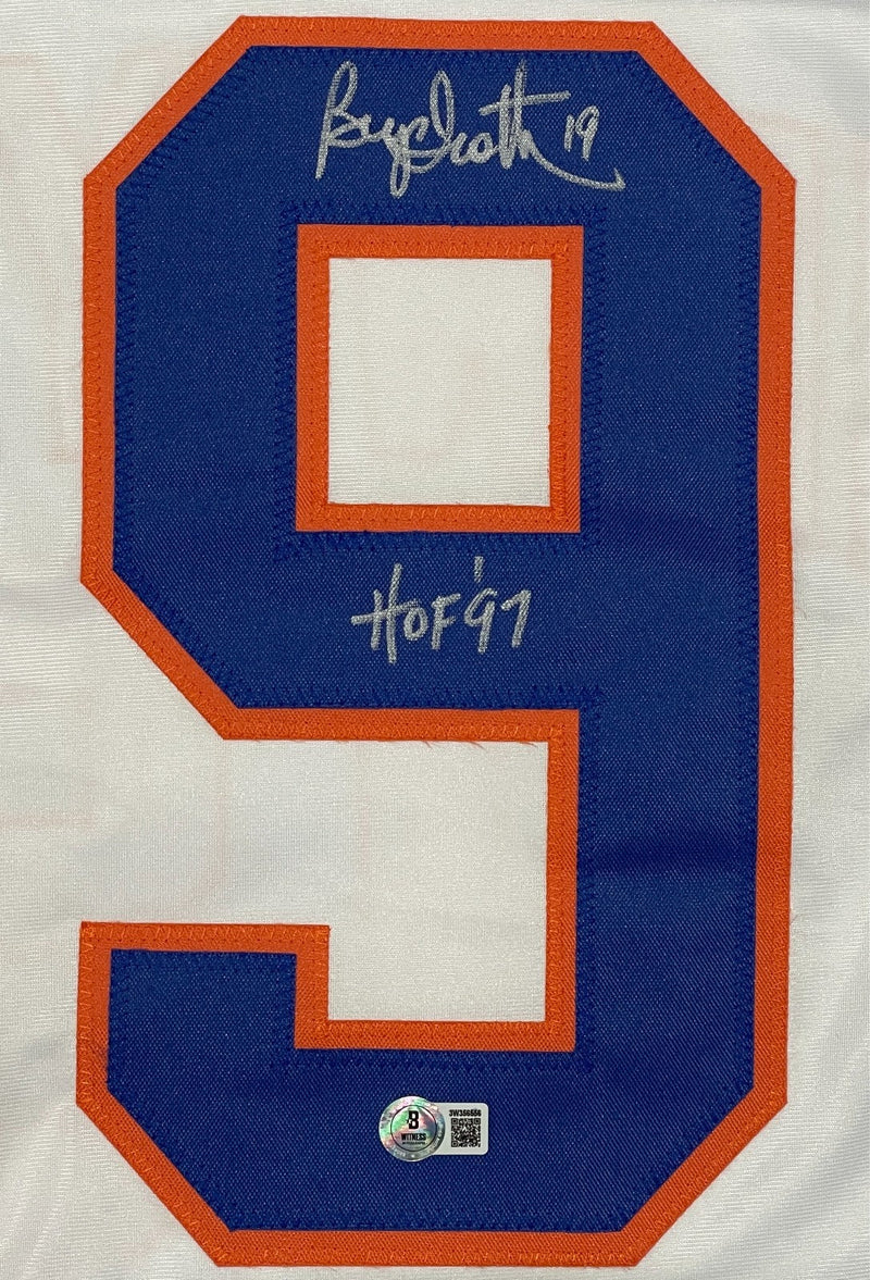 Bryan Trottier Signed Islanders Custom Jersey w/ HOF 97 Beckett Witness BAS COA