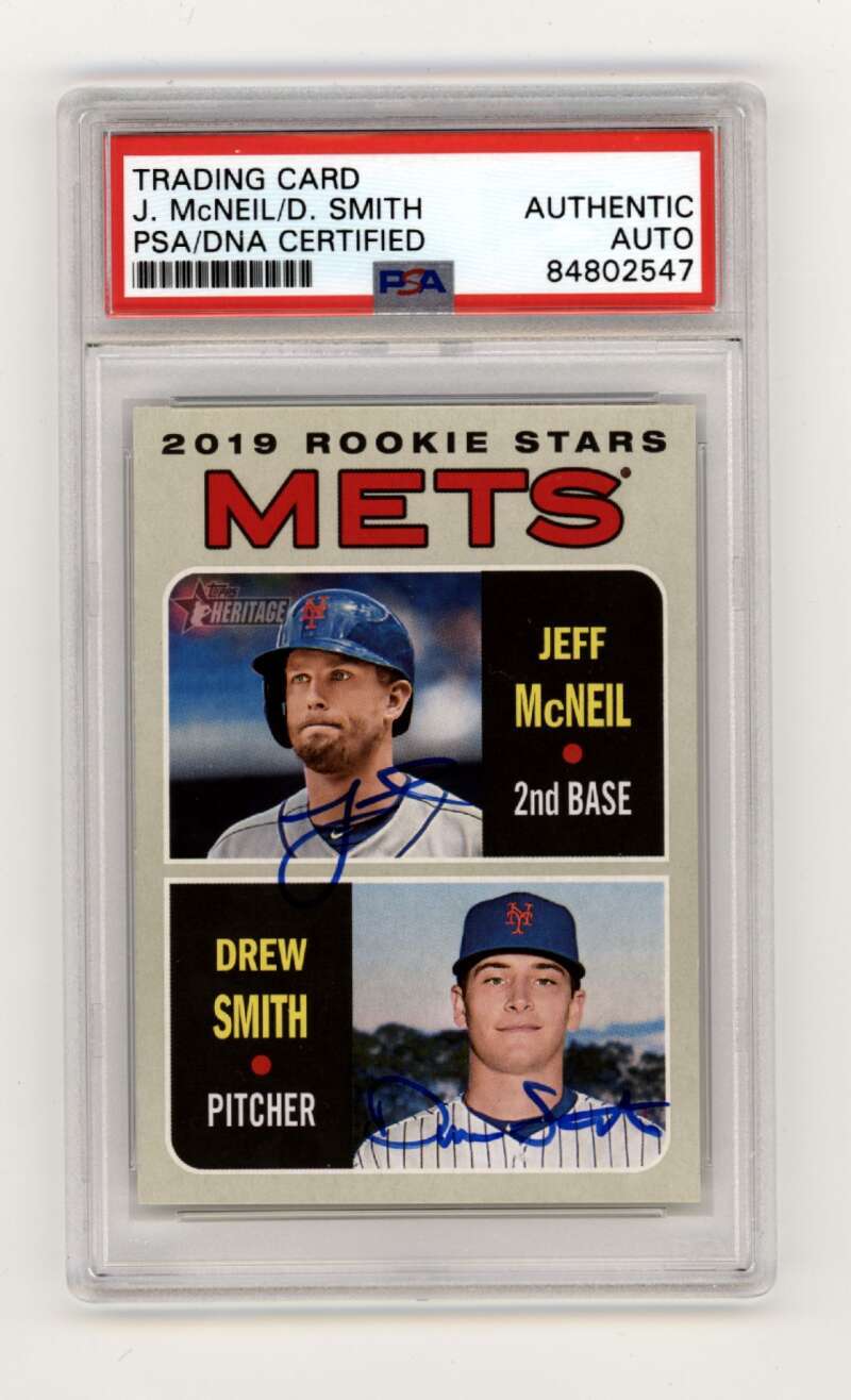 Jeff McNeil Drew Smith 2019 Topps Heritage 348 RC Dual Signed PSA Authentic Auto