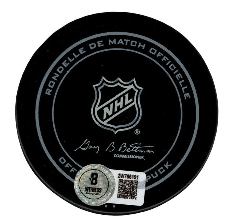 Brian Leetch Signed New York Rangers Official Puck w/ HOF 2009 Beckett W BAS COA