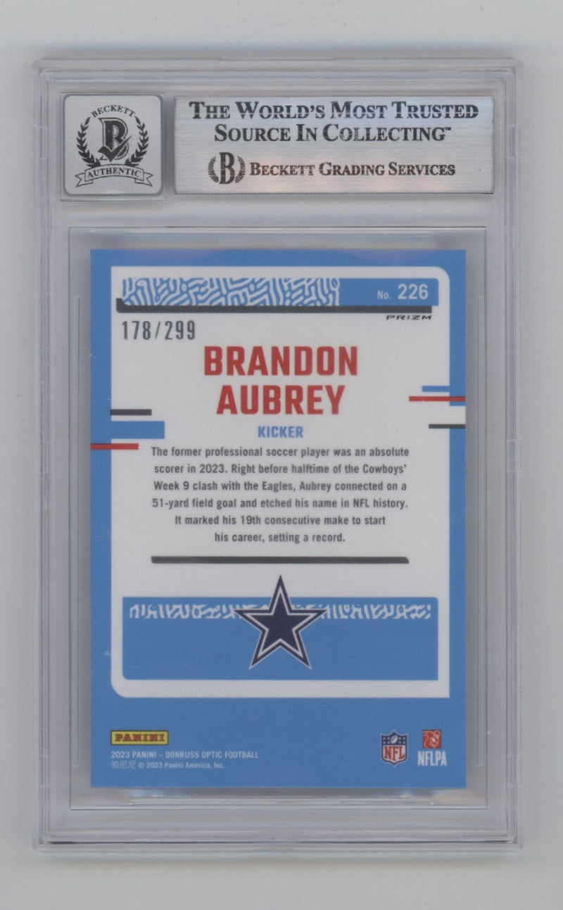 Brandon Aubrey 2023 Donruss Optic Aqua 226 RC #/299 Signed Beckett BGS 10 Auto