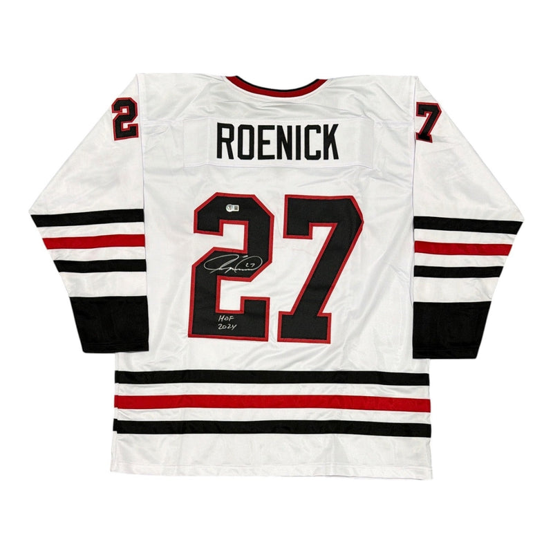 Jeremy Roenick Signed Blackhawks Custom Jersey w/ HOF 24 Beckett Witness BAS COA