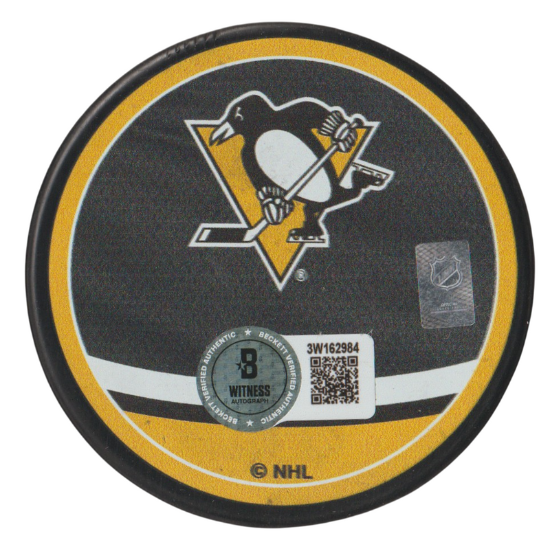 Jaromir Jagr Signed Penguins Reverse Retro Puck Beckett Witness BAS COA