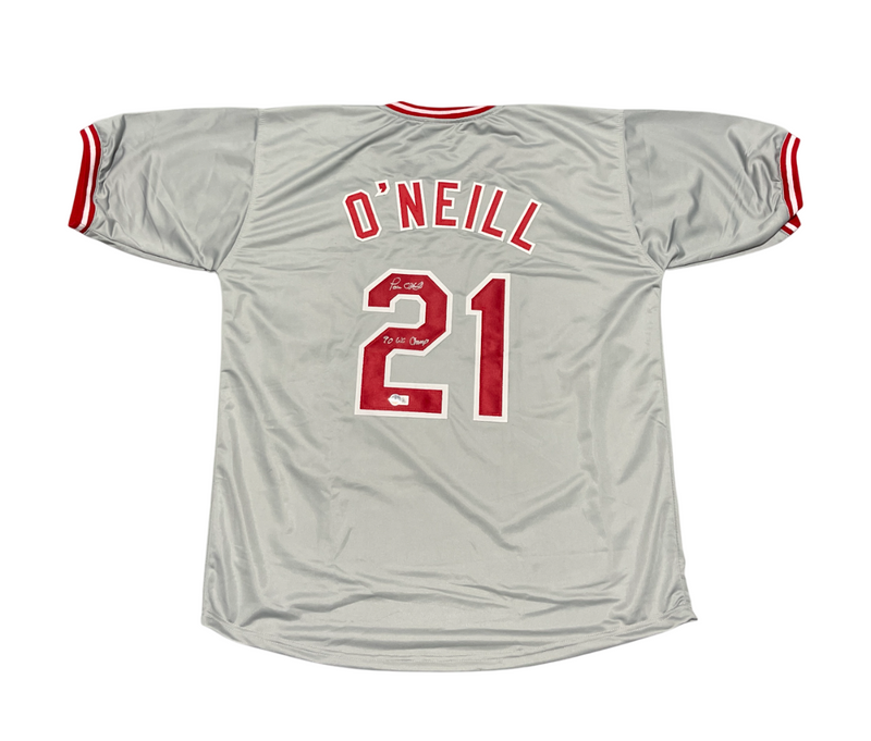 Paul O'Neill Signed Reds Custom Jersey w/ 90 WS Champ Beckett Witness BAS COA