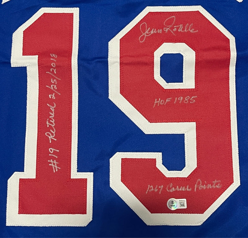 Jean Ratelle Signed NY Rangers Custom Jersey w/ 3 Insc Beckett Wit BAS COA