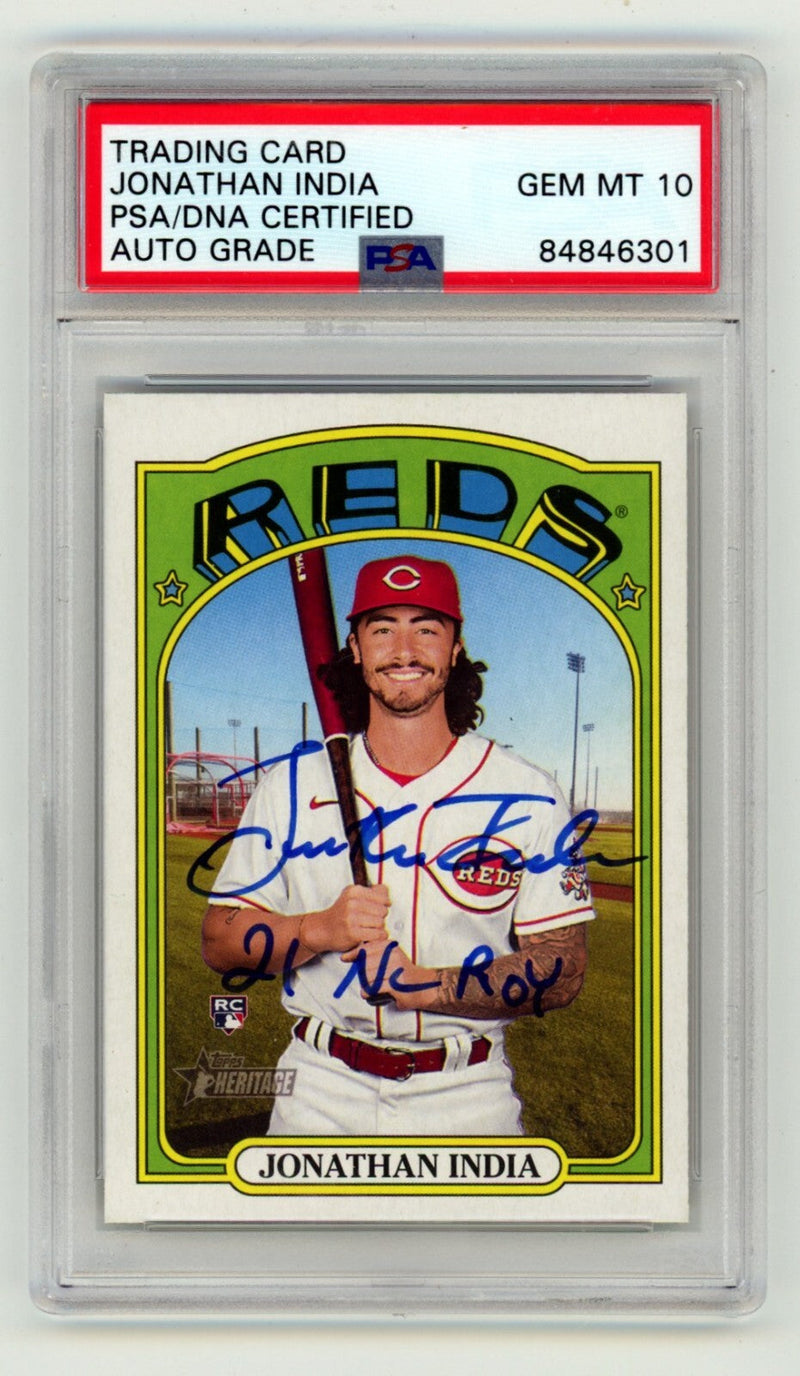 Jonathan India 2021 Topps Heritage 541 Rookie RC Signed w/ 21 NL ROY PSA 10 Auto