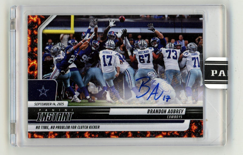 Brandon Aubrey 2025 Panini Instant #80 Lava Parallel Signed Auto #1/1 Cowboys