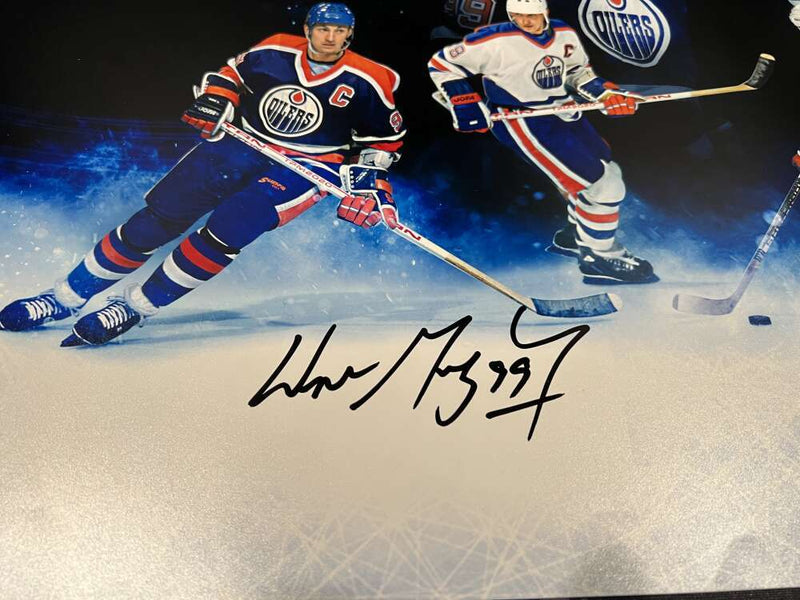 Wayne Gretzky Paul Coffey Jari Kurri Triple Signed Auto 36x18 Photo UDA COA