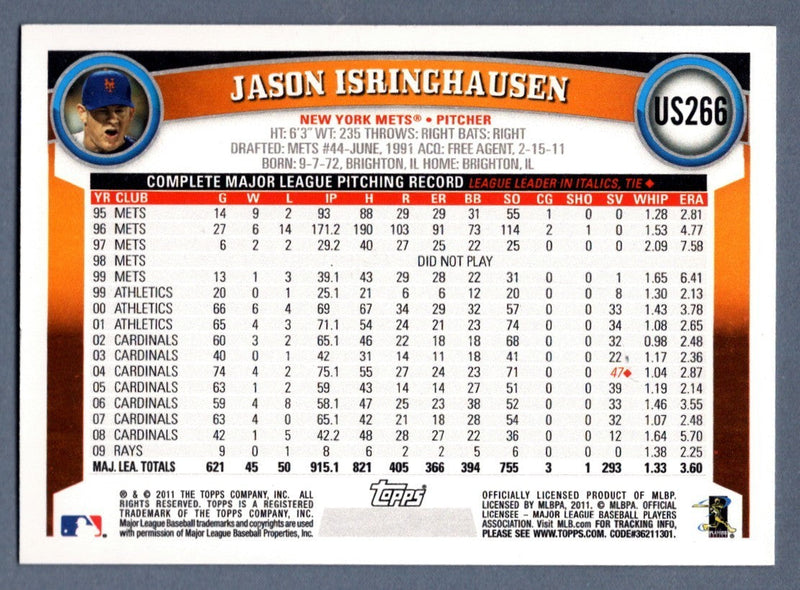 Jason Isringhausen Signed Autographed 2011 Topps Update Series #US266 LSCM COA