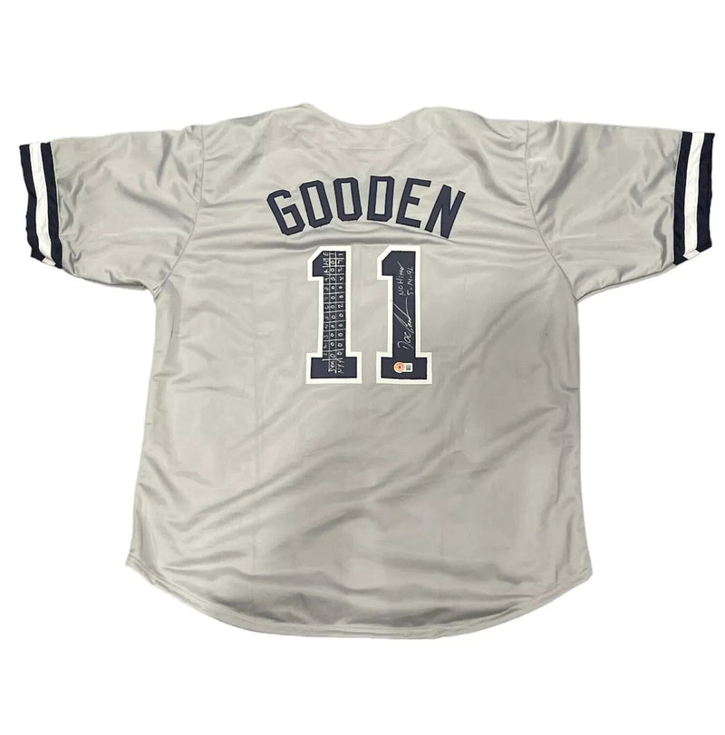 Doc Gooden Signed Yankees Custom Jersey No Hitter Line Score Drawn BAS COA