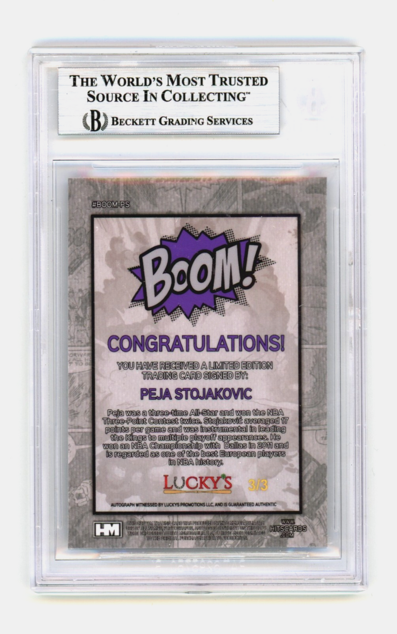 Peja Stojakovic 2024 Hits Memorabilia BOOM Purple /3 Signed BGS BAS Auto Kings