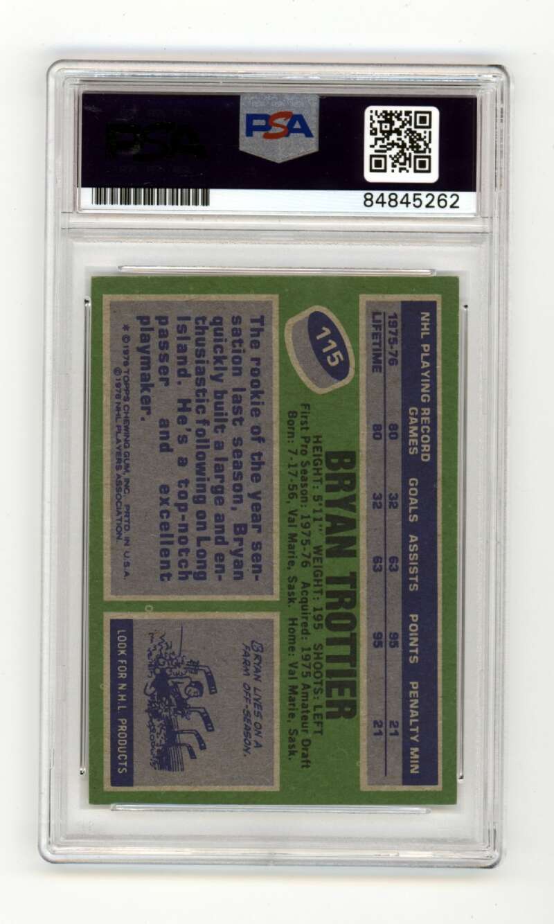 Bryan Trottier 1976-77 Topps #115 RC w/ HOF + ROY Ins Signed PSA Authentic Auto