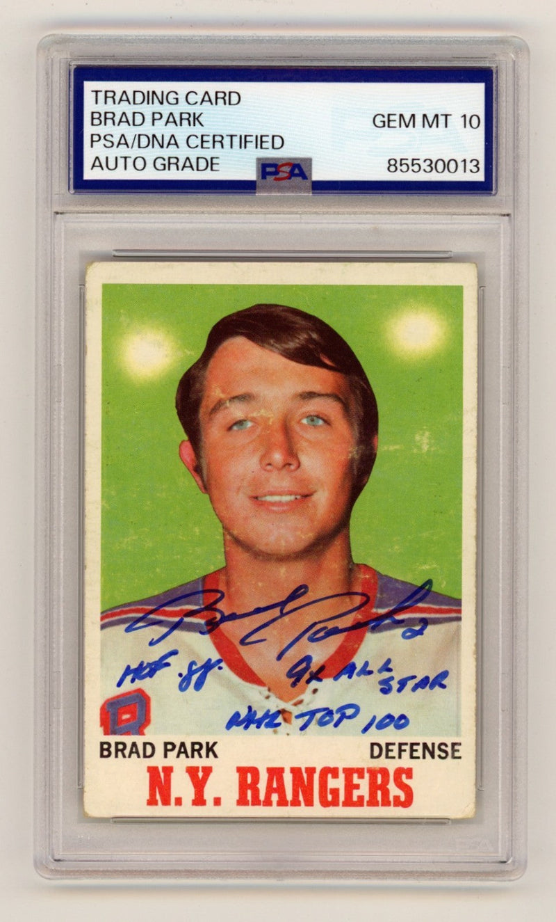 Brad Park 1970-71 Topps #67 Signed Rookie RC w/ 3 Inscriptions PSA 10 Auto HOF