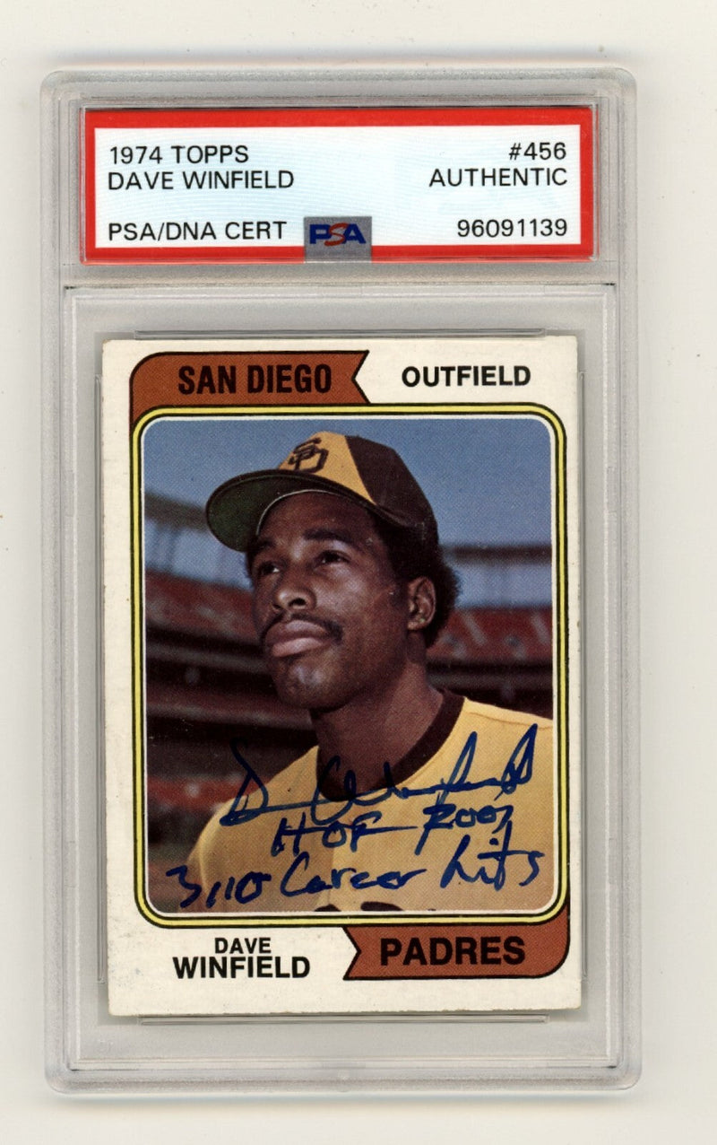 Dave Winfield 1974 Topps 456 Rookie RC Signed w/ HOF Hits Ins PSA Authentic Auto