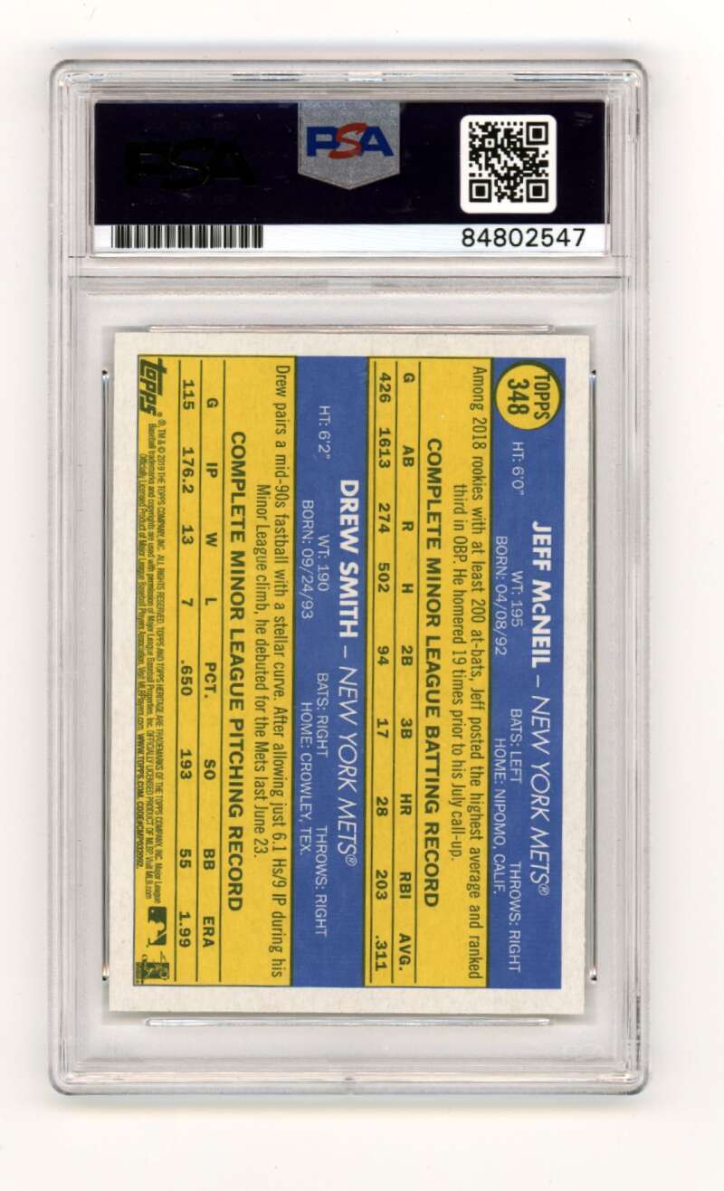 Jeff McNeil Drew Smith 2019 Topps Heritage 348 RC Dual Signed PSA Authentic Auto