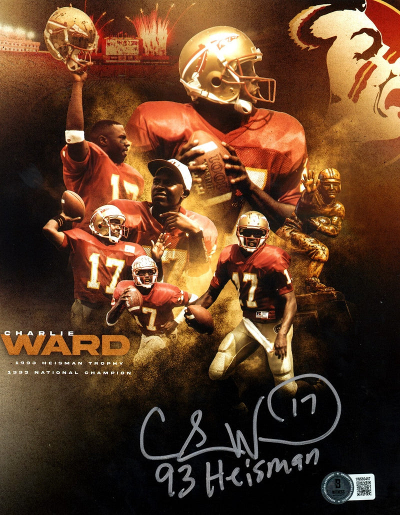 Charlie Ward Signed FSU 8x10 Photo Edit w/ 93 Heisman Beckett Witness BAS COA
