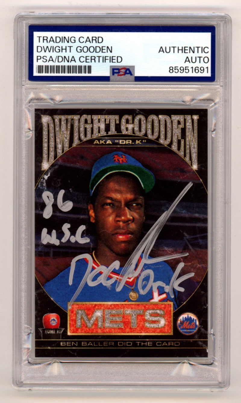 Dwight Doc Gooden Signed Topps Project 2020 Ben Baller #86 w/ 2 Insc. PSA Auto