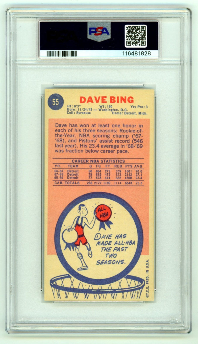Dave Bing 1969-70 Topps #55 Tall Boy RC Signed w/ 2 Insc. PSA 10 Auto Detroit