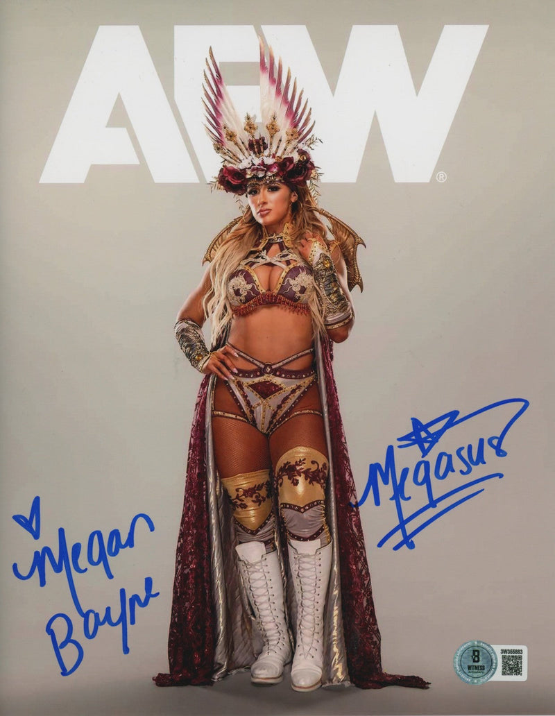 Megan Bayne Signed AEW 8x10 Photo w/ Megasus Beckett Witness BAS COA #1