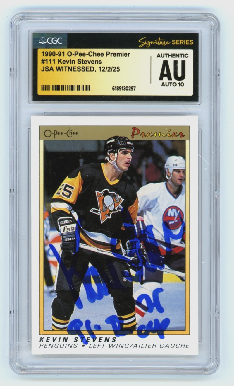 Kevin Stevens 1990-91 O-Pee-Chee Premier Signed RC JSA CGC Authentic 10 Auto
