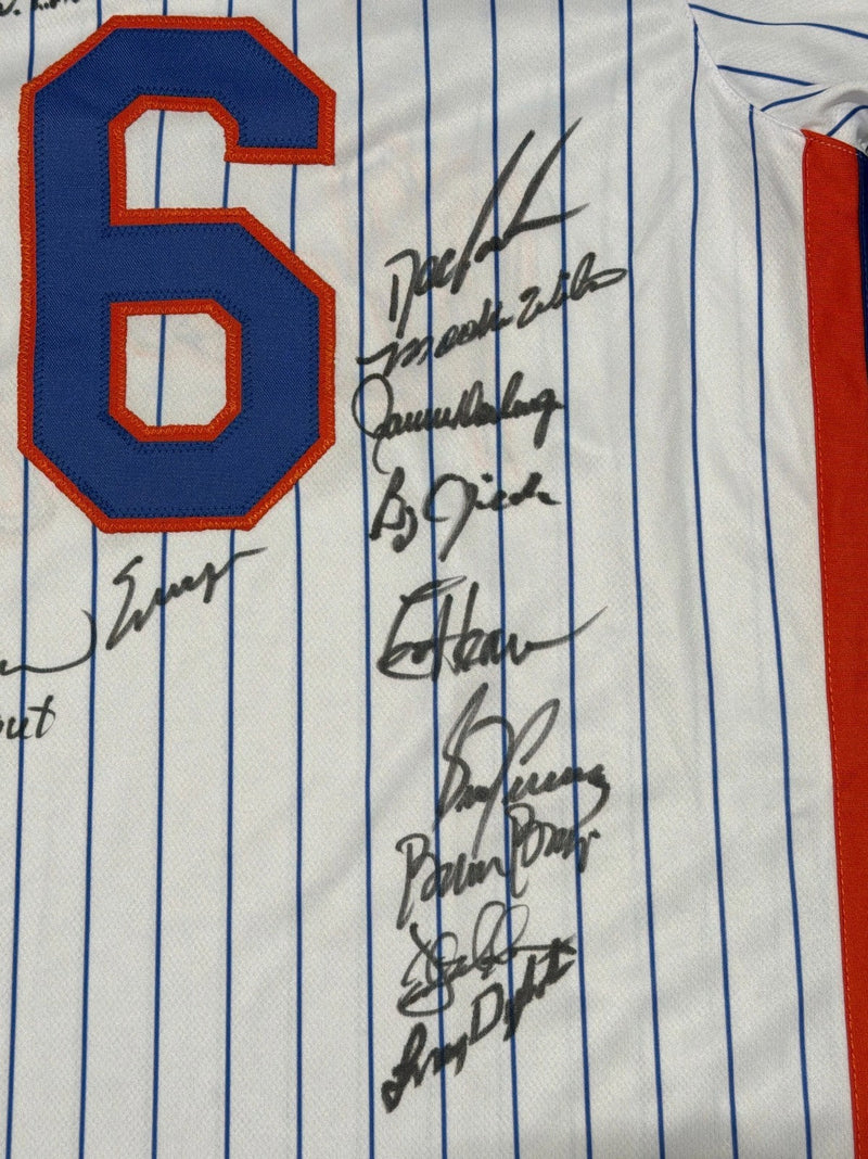 New York Mets 1986 World Series (23 Auto) Team Signed Custom Jersey Insc JSA COA