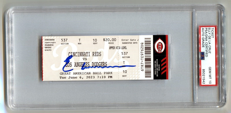 Elly De La Cruz Signed MLB Debut Original Game Ticket 6/6/2023 PSA 10 Auto Reds