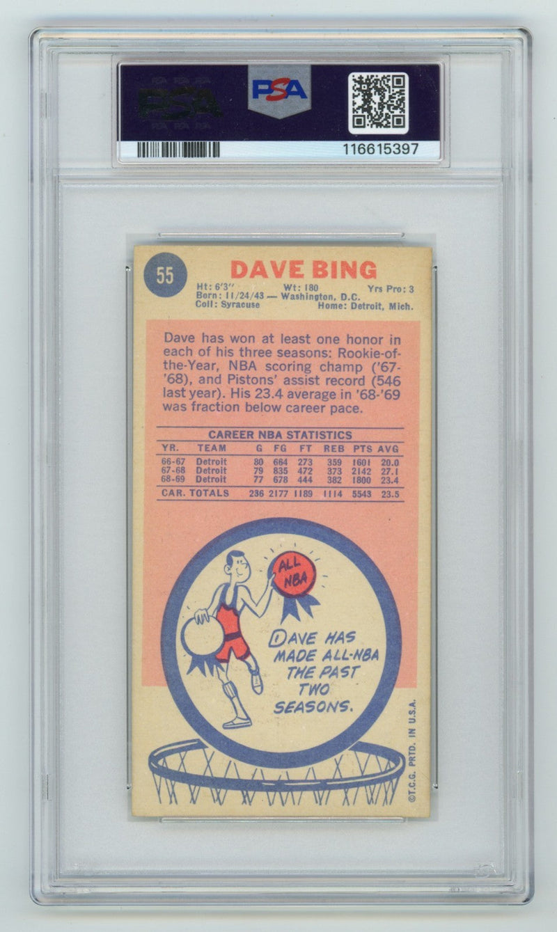 Dave Bing 1969-70 Topps #55 Tall Boy RC Signed w/ 2 Insc. PSA Authentic Auto