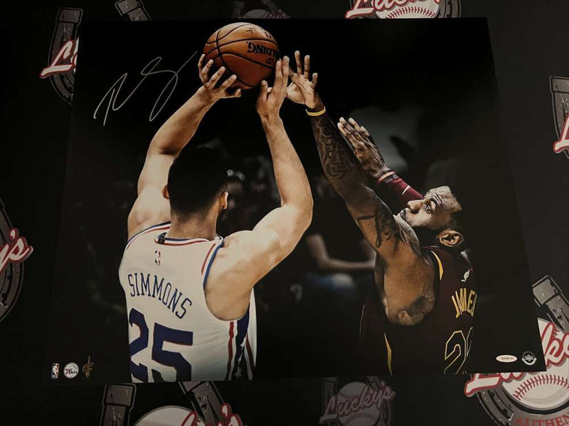 Ben Simmons Signed 24x20 Photo Matchup vs LeBron James Upper Deck UDA COA