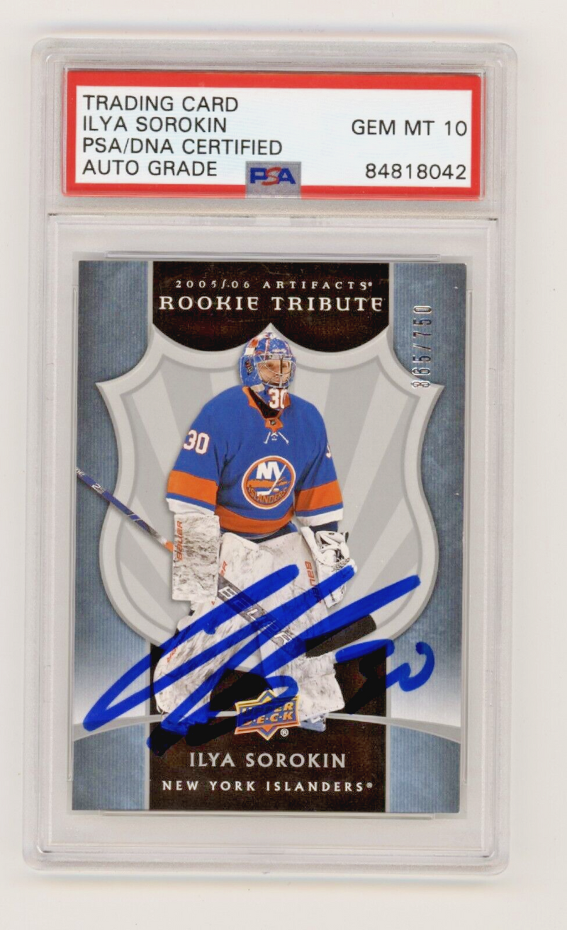 Ilya Sorokin 2020-21 Upper Deck Artifacts Rookie Tribute /750 Signed PSA 10 Auto