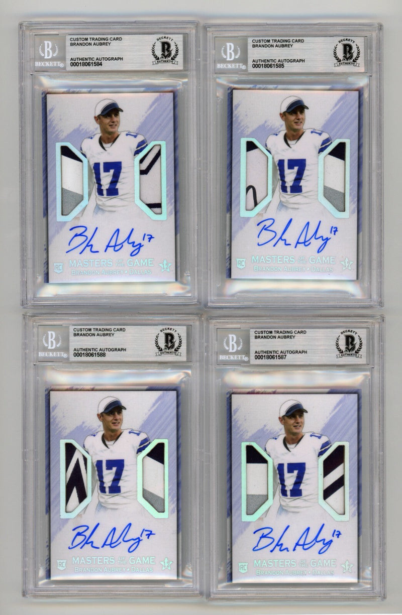 Brandon Aubrey 2023 Hits Memorabilia Silver V RPA Dual Patch Auto RC /17 BGS BAS