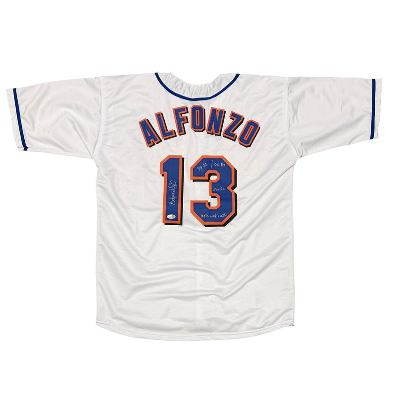 Edgardo Alfonzo Signed New York Mets Custom Jersey w/ 4 Insc JSA Witness COA