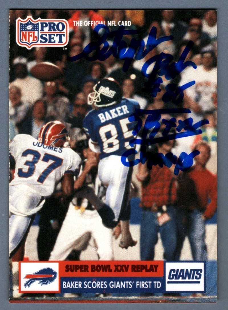 Stephen Baker Signed 1991 NFL Pro Set #49 w/ SB XXV Champs LSCM COA NY Giants