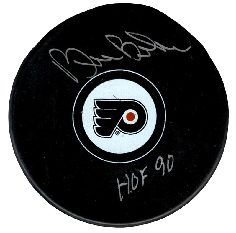 Bill Barber Signed Philadelphia Flyers Puck w/ HOF 90 Beckett Witness BAS COA