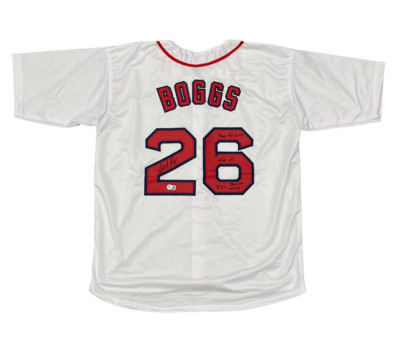 Wade Boggs Signed Boston Red Sox Custom Jersey w 3x Insc Beckett Witness BAS COA
