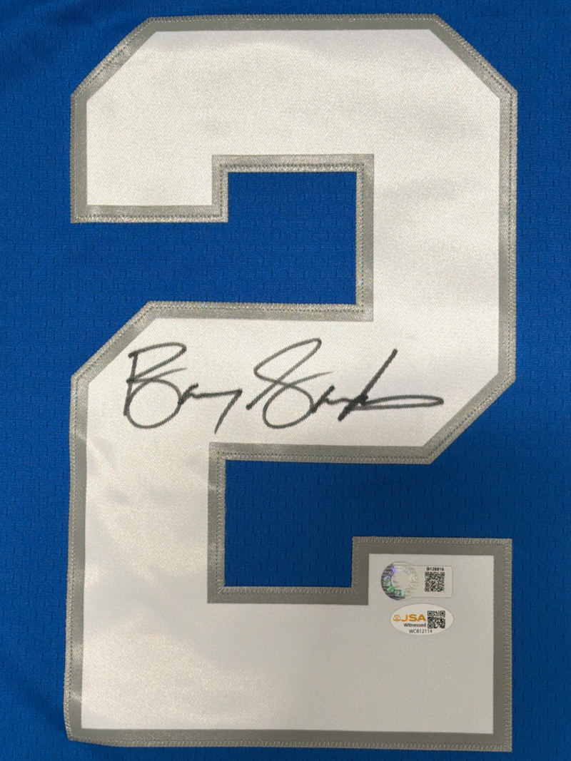Barry Sanders Signed Autographed Detroit Lions M&N Jersey SCHWARTZ + JSA COA