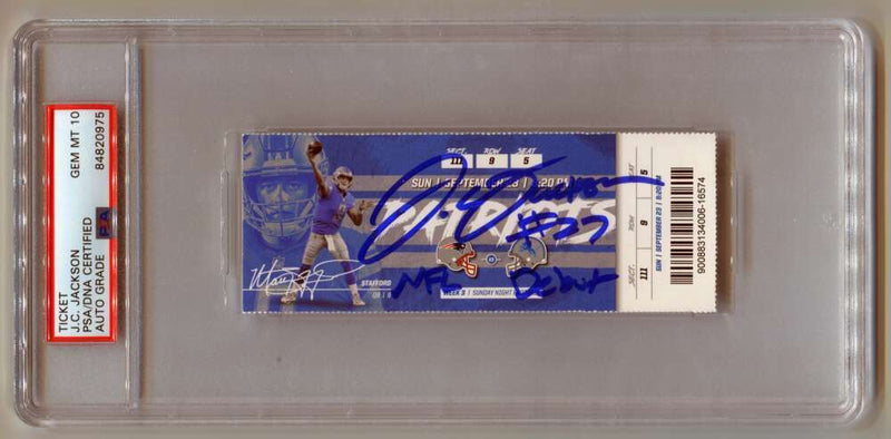 J.C. Jackson Signed NFL Debut Game Ticket w/ Inscription PSA 10 Auto
