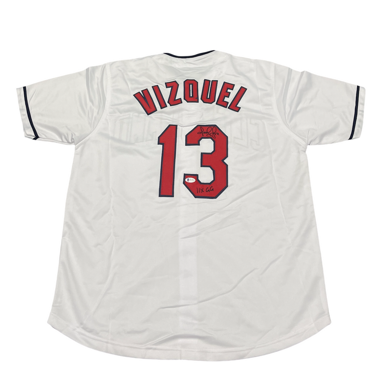 Omar Vizquel Signed Cleveland Custom White Jersey w/ 11x GG Beckett BAS COA