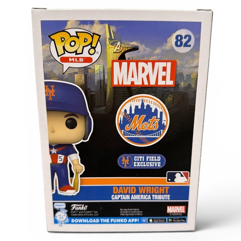 David Wright Signed Citi Field SGA Funko Pop #82 w/ Captain America Insc JSA COA