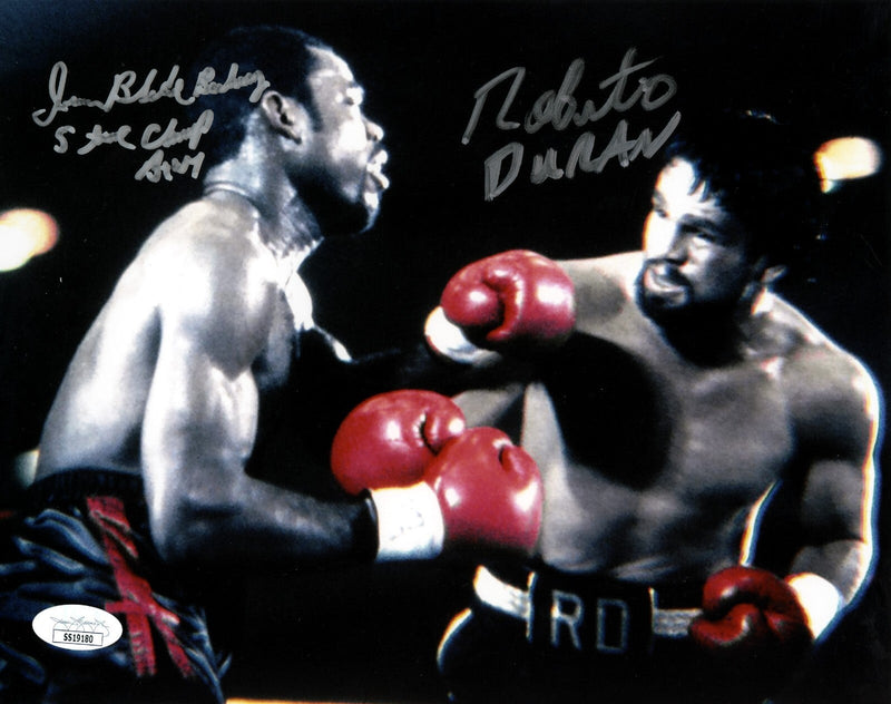 Iran Barkley & Roberto Duran Dual Signed 8x10 Boxing Photo w/ Insc JSA COA
