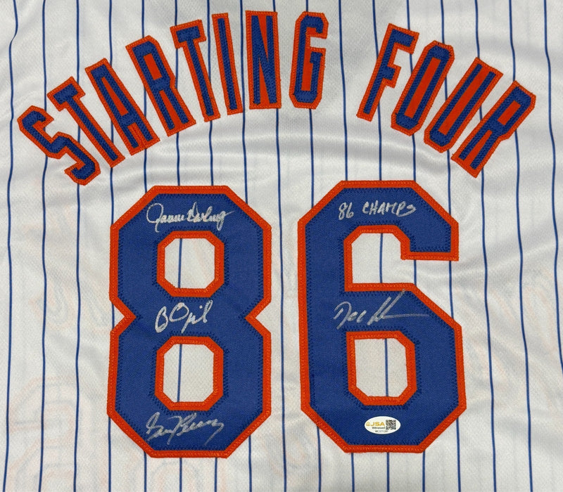 Gooden Darling Ojeda Fernandez Signed Custom Mets Jersey w/ 86 Champs JSA W COA