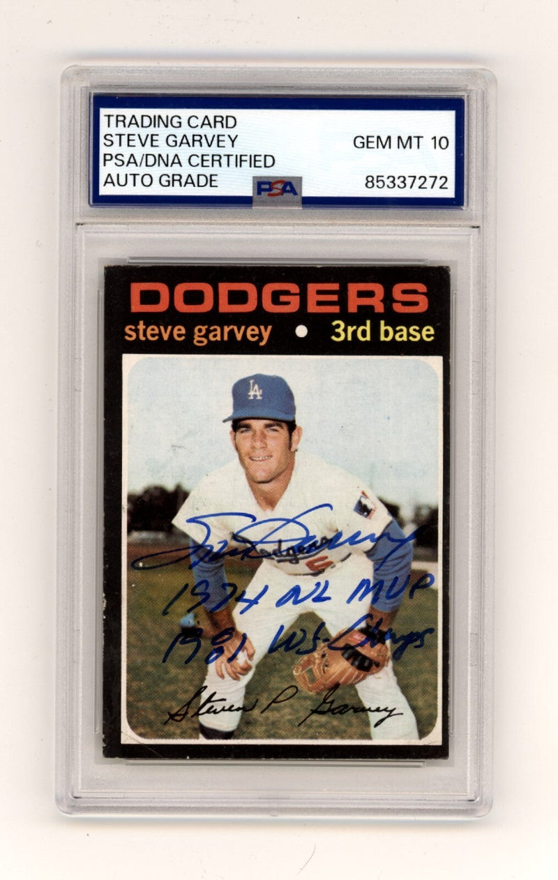 Steve Garvey 1971 Topps #341 Signed Rookie RC w MVP WS Ins PSA 10 Auto Dodgers B
