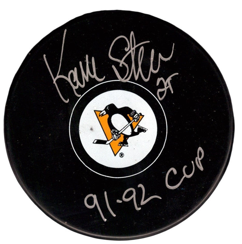 Kevin Stevens Signed Pittsburgh Penguins Logo Puck w/ 91-92 Cup JSA Witness COA