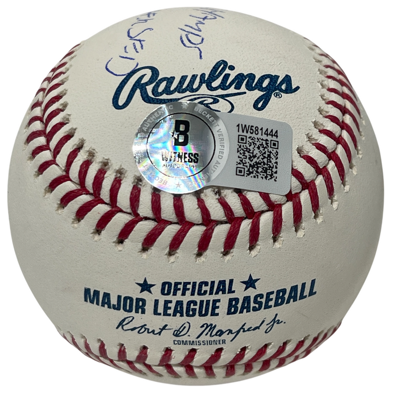 Derek Lowe Signed ROMLB Baseball w/ 2 Ins Beckett Witness BAS COA
