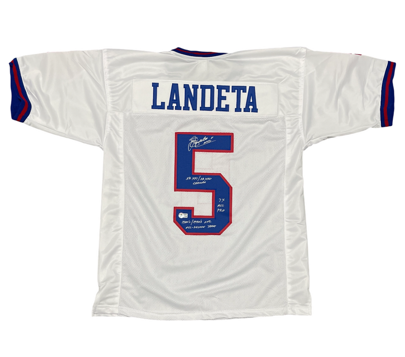 Sean Landeta Signed New York Giants Custom Jersey w/ 3 Ins Beckett Wit BAS COA