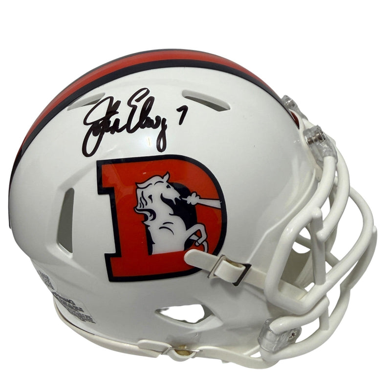 John Elway Signed Autographed Denver Broncos TB Alt White Mini Helmet JSA COA